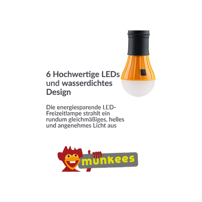 Munkees LED Tent Light with Carabiner Orange