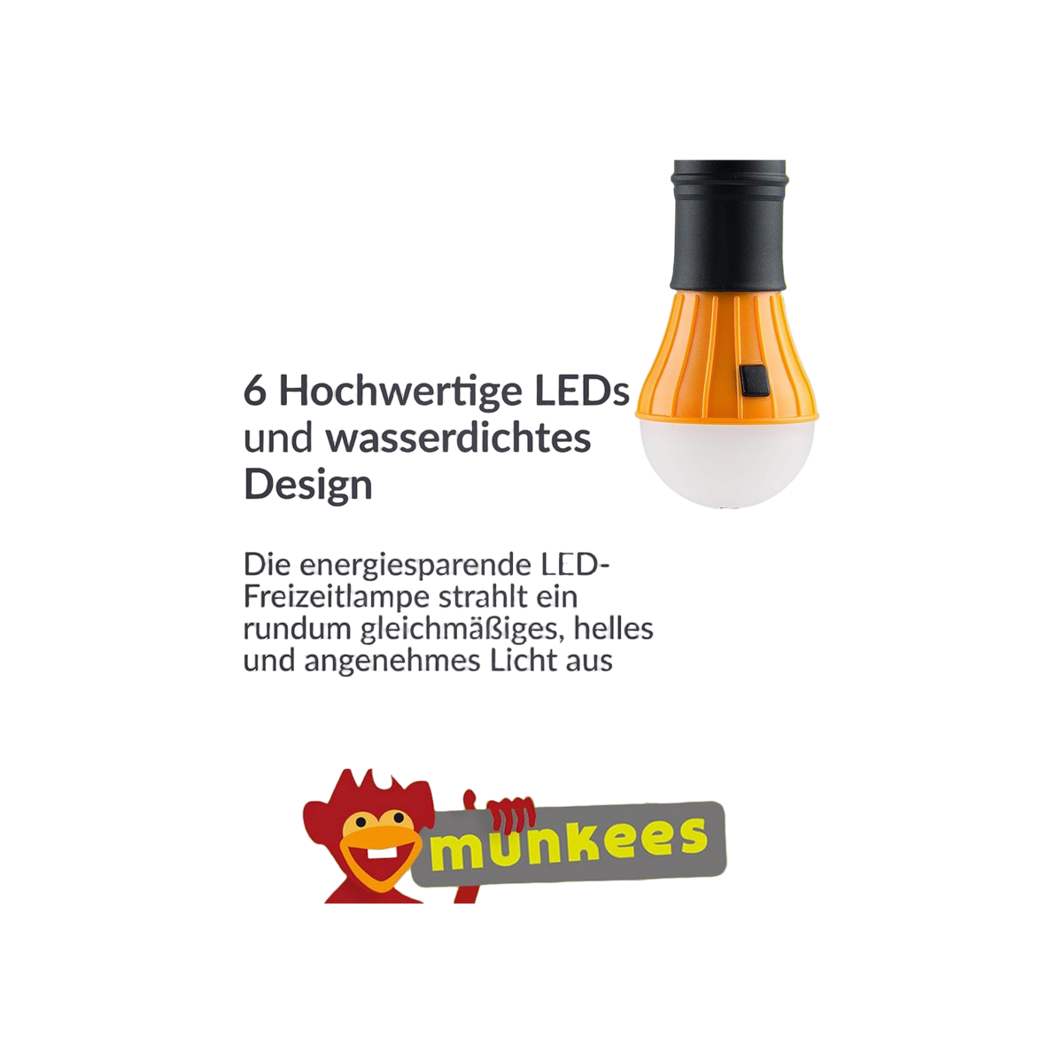 Munkees LED Tent Light with Carabiner Orange