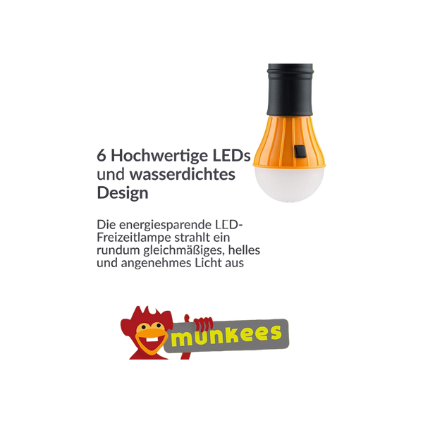 Munkees LED Tent Light with Carabiner Orange