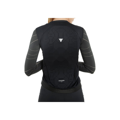 Zwart dames fietsshirt met lange mouwen en reflecterende strepen, achterkant getoond