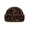 Bruine pluche muts met luipaardprint en omgeslagen rand