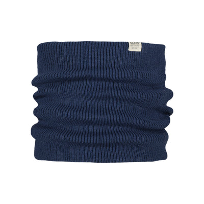 Donkerblauwe geribbelde colsjaal van gerecycled materiaal met label