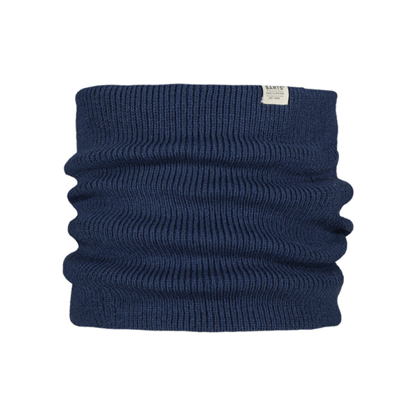 Donkerblauwe geribbelde colsjaal van gerecycled materiaal met label