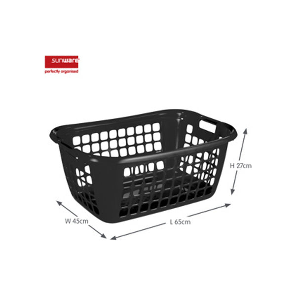 Zwarte wasmand kunststof 42cm met handgrepen - Supreme Huishoudmand voor vuile was
