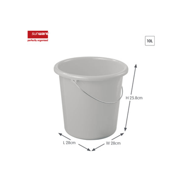 Emmer 10L grijs kunststof met handvat, afmetingen 28x28x25,6cm - huishouden en schoonmaak