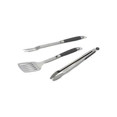 Barbecook Black Pepper set van spatel, vork en tang rvs zwart 43cm