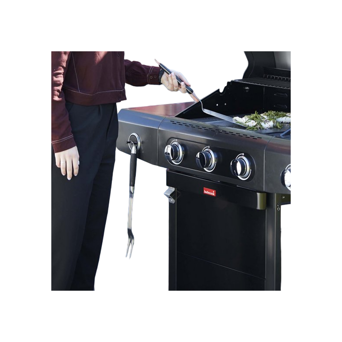 Barbecook Black Pepper set van spatel, vork en tang rvs zwart 43cm