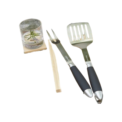 Barbecook Black Pepper set van spatel, vork en tang rvs zwart 43cm
