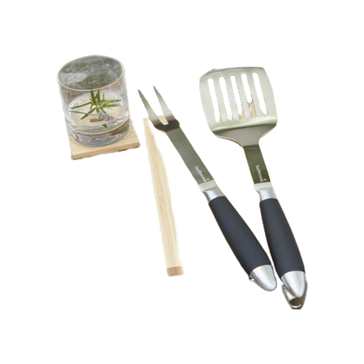 Barbecook Black Pepper set van spatel, vork en tang rvs zwart 43cm