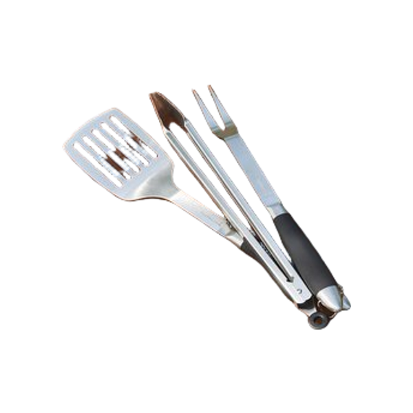 Barbecook Black Pepper set van spatel, vork en tang rvs zwart 43cm
