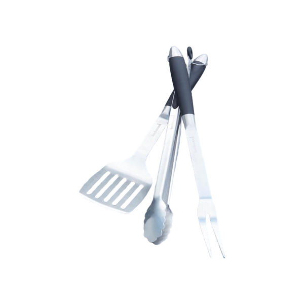 Barbecook Black Pepper set van spatel, vork en tang rvs zwart 43cm