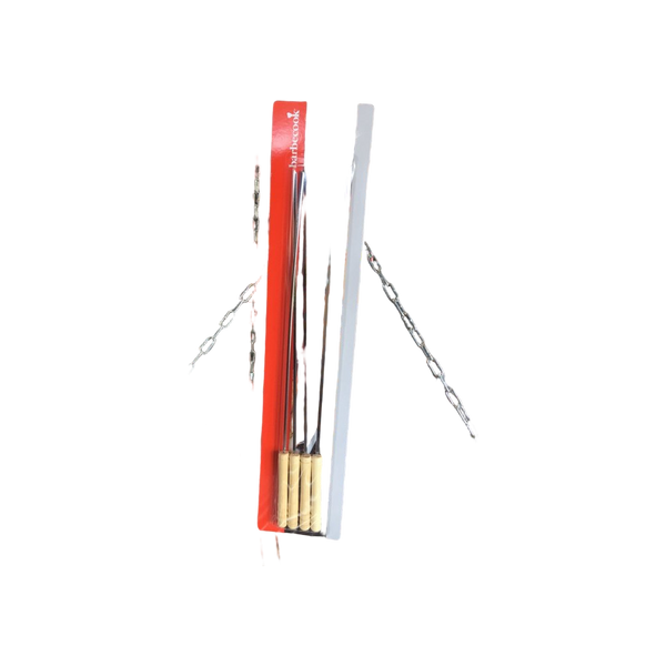 Barbecook set van 4 spiezen uit chroom en hout 43cm
