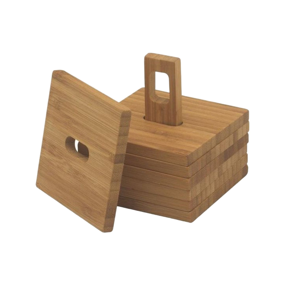 Point-Virgule Glasonderzetters Uit Bamboe 6 Stuks Op Houder 8.8X8.8Cm