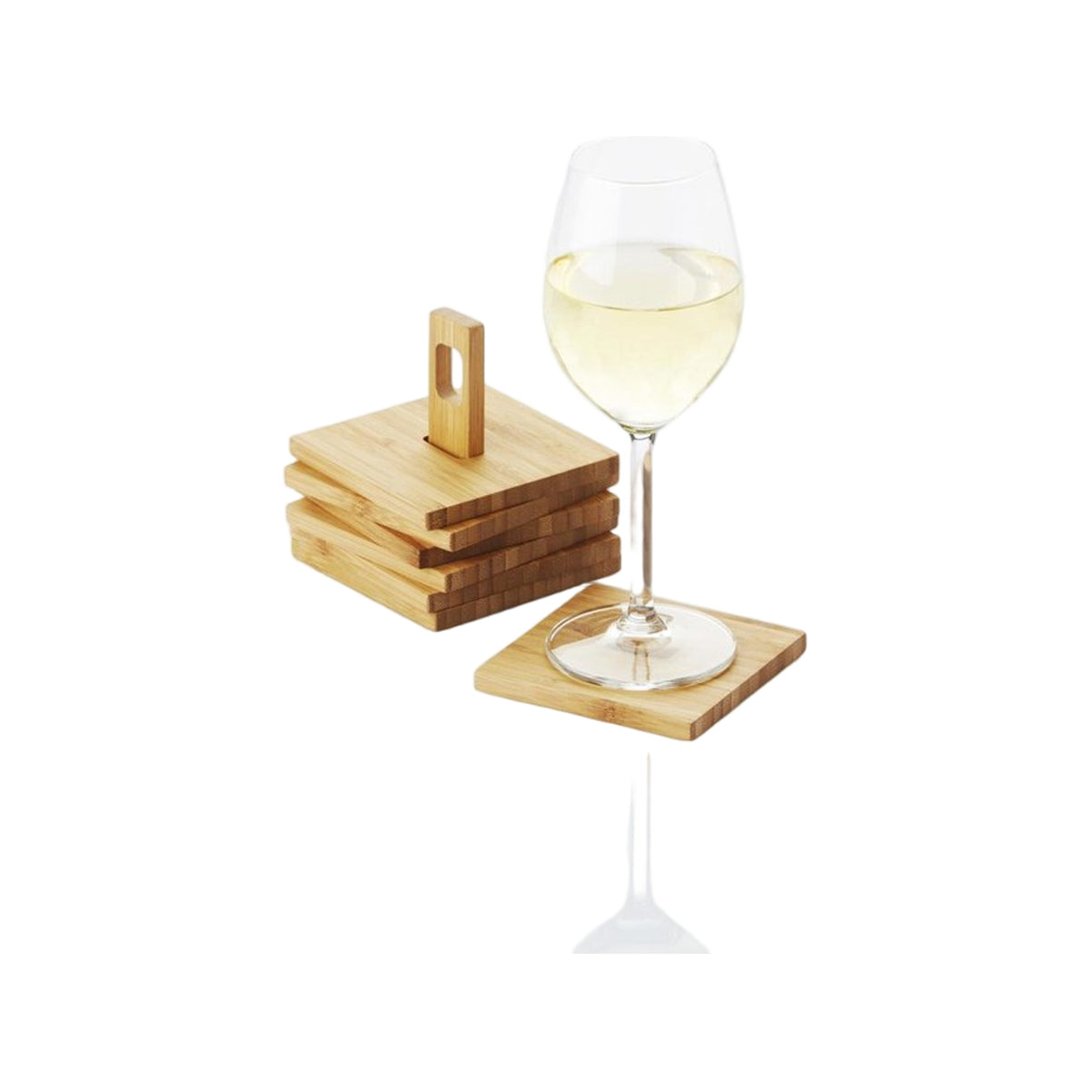 Point-Virgule Glasonderzetters Uit Bamboe 6 Stuks Op Houder 8.8X8.8Cm