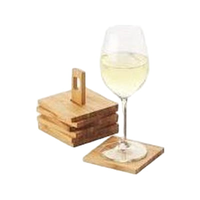 Point-Virgule Glasonderzetters Uit Bamboe 6 Stuks Op Houder 8.8X8.8Cm
