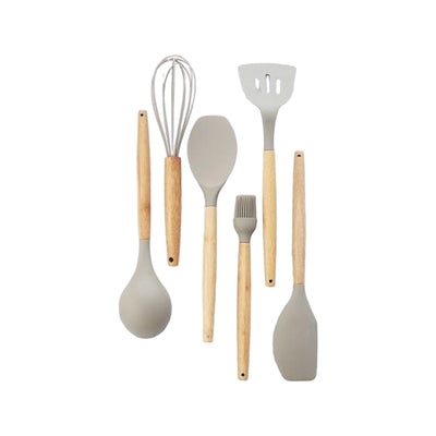 Point-Virgule Silicone Borstel Met Bamboe Handvat Taupe 25Cm