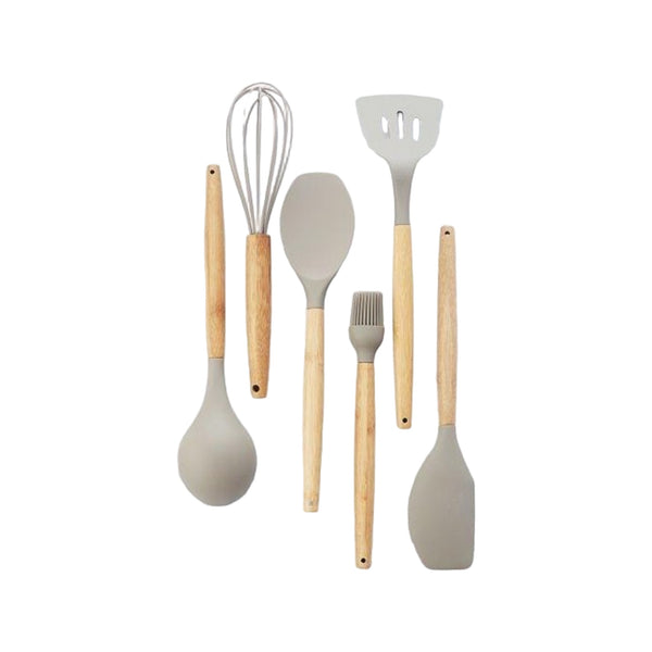 Point-Virgule Silicone Borstel Met Bamboe Handvat Taupe 25Cm