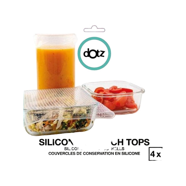 Dotz Set Van 4 Vierkante Silicone Vershouddeksels 9.5, 14, 19 En 25Cm