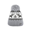 Grijze gebreide wintermuts met pompon en sneeuwvlok patroon