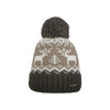 Gebreide wintermuts met pompon en Noors patroon in grijs, wit en bruin