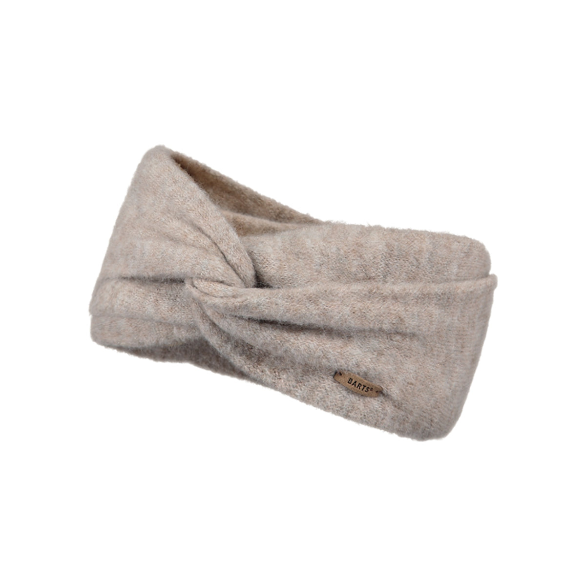 Beige gebreide haarband met geknoopt detail en wollig textuur voor dames