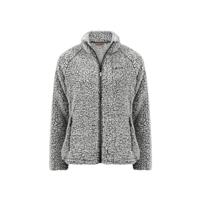 Grijze pluizige fleece jas met rits en opstaande kraag voor dames