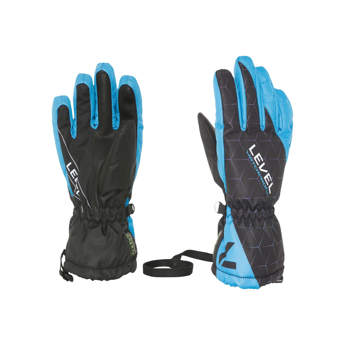 Level ski handschoenen blauw zwart met polsriempjes voor winter sport en sneeuw