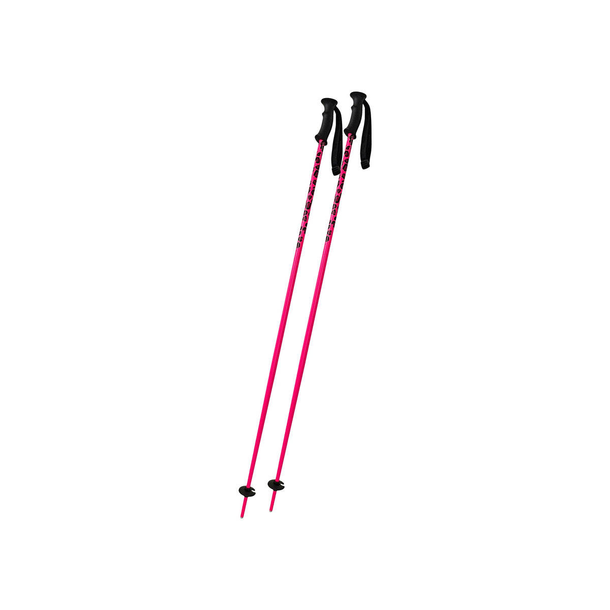 Roze skistokken met zwarte handgrepen en verstelbare polsriemen voor wintersport