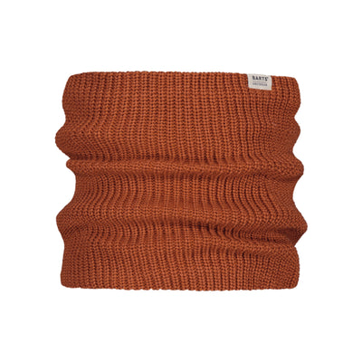 Roestbruine gebreide col sjaal met ribpatroon en merklogo label
