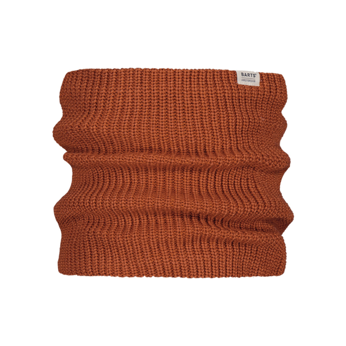 Roestbruine gebreide col sjaal met ribpatroon en merklogo label