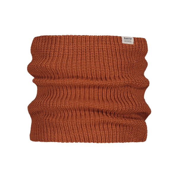 Roestbruine gebreide col sjaal met ribpatroon en merklogo label