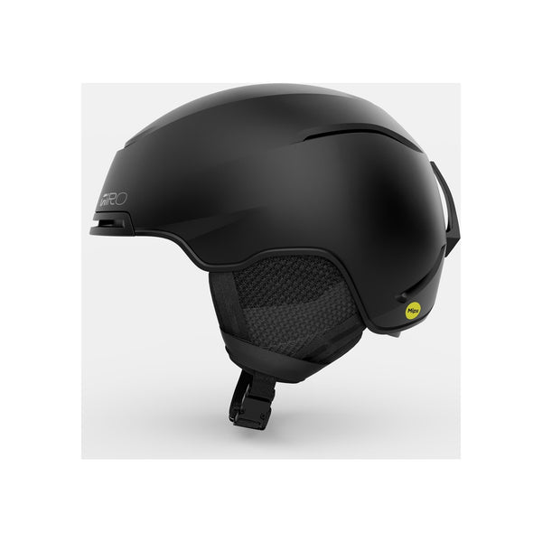 Zwarte ski- en snowboardhelm met MIPS-bescherming en verstelbare pasvorm, zijaanzicht