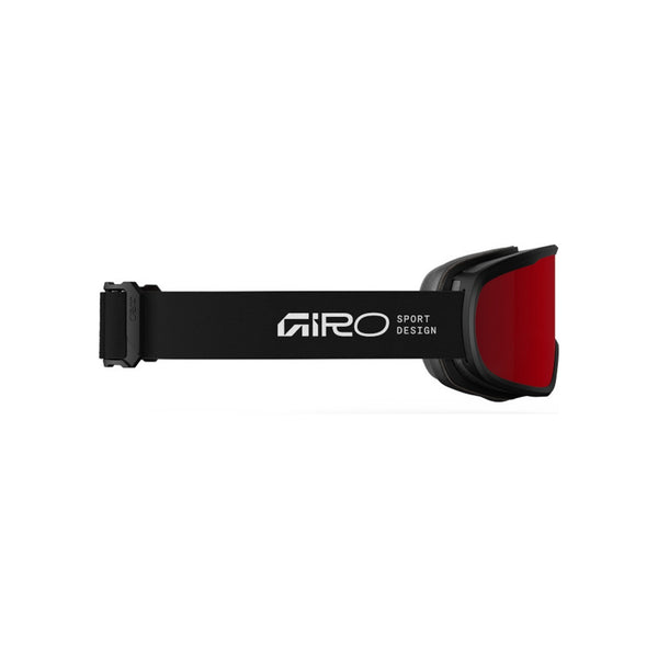 Giro Method skibril met zwart frame en rode lens, zijaanzicht met elastische band