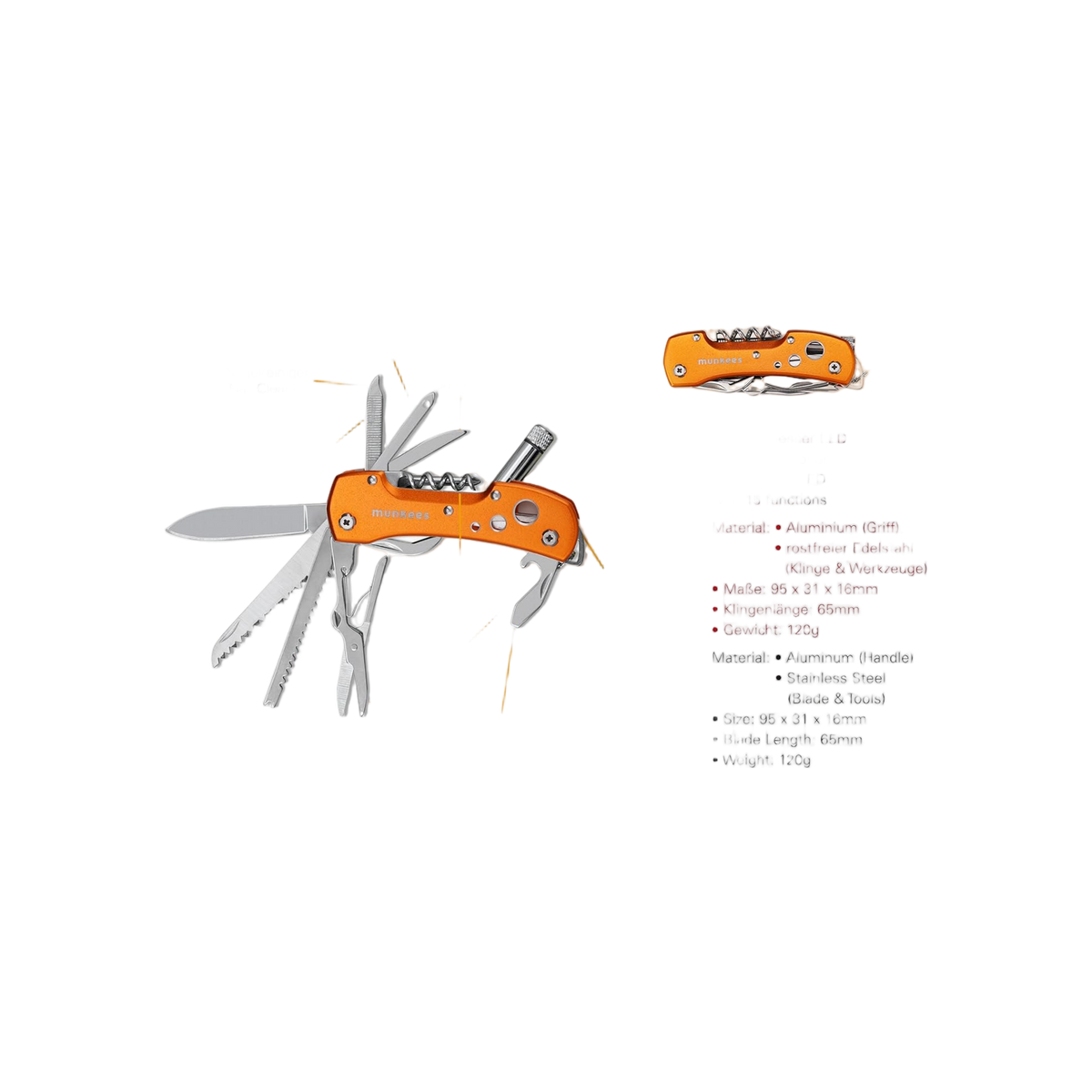 Munkees Pocket Knife LED - orange