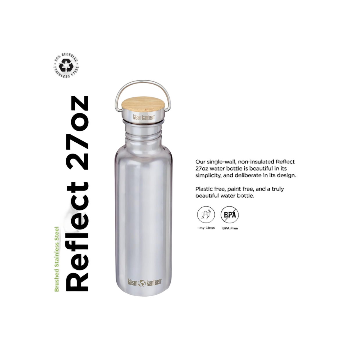 Klean Kanteen Single Wall Reflect 800ml/27oz met Bamboo Cap