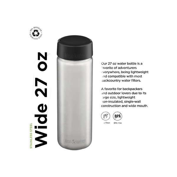 Klean Kanteen Drinkfles Classic Wide met ringdop, 800ml/27oz