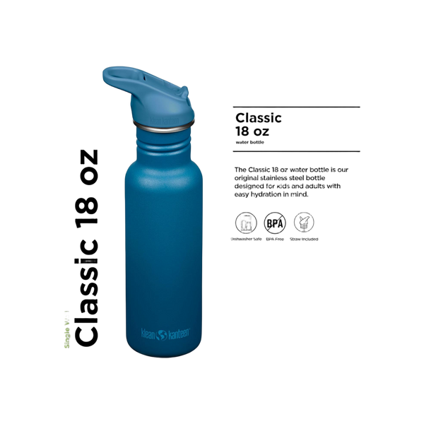 Klean Kanteen Classic Single Wall 532ml/18oz met Flip Seal Sport Cap