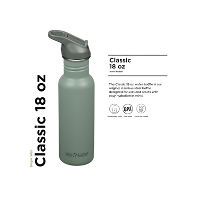 Klean Kanteen Classic Single Wall 532ml/18oz met Flip Seal Sport Cap