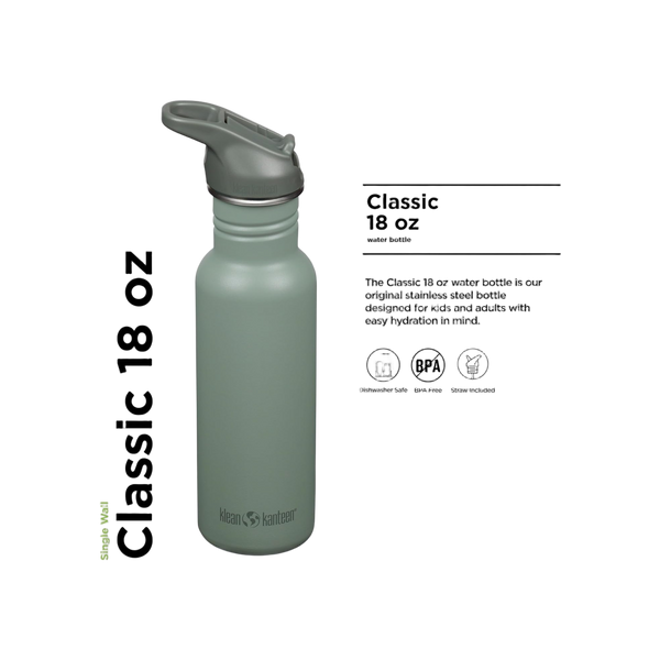 Klean Kanteen Classic Single Wall 532ml/18oz met Flip Seal Sport Cap