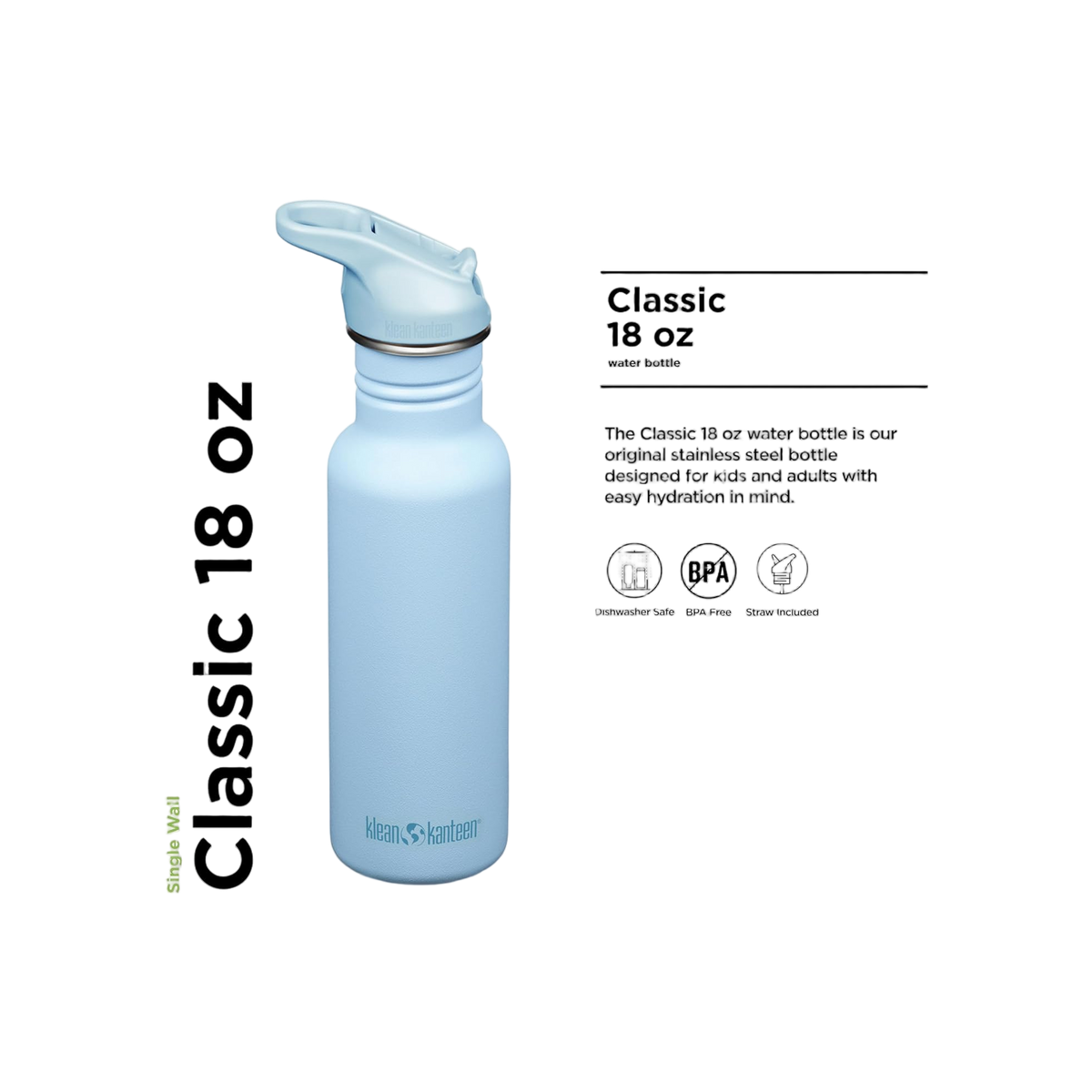 Klean Kanteen Classic Single Wall 532ml/18oz met Flip Seal Sport Cap