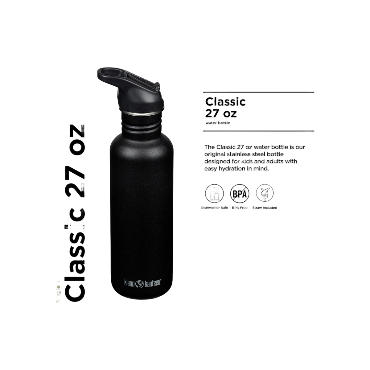 Klean Kanteen Classic Single Wall 800ml/27oz met Flip Seal Sport Cap