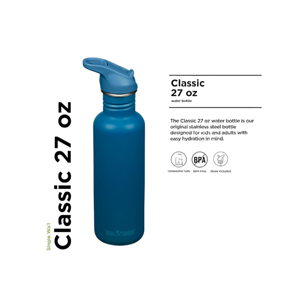 Klean Kanteen Classic Single Wall 800ml/27oz met Flip Seal Sport Cap