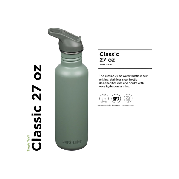 Klean Kanteen Classic Single Wall 800ml/27oz met Flip Seal Sport Cap