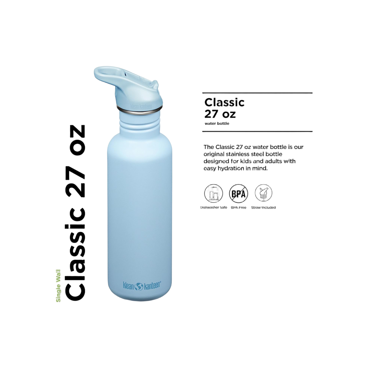 Klean Kanteen Classic Single Wall 800ml/27oz met Flip Seal Sport Cap