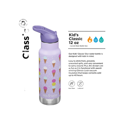 Klean Kanteen Kinder Isolatiefles Classic N met flipsportdop, 355ml/12oz.