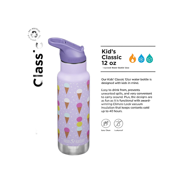 Klean Kanteen Kinder Isolatiefles Classic N met flipsportdop, 355ml/12oz.