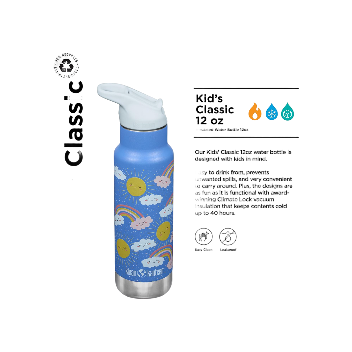 Klean Kanteen Kinder Isolatiefles Classic N met flipsportdop, 355ml/12oz.