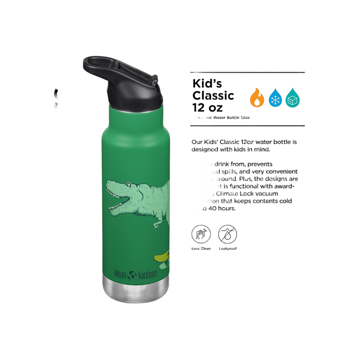 Klean Kanteen Kinder Isolatiefles Classic N met flipsportdop, 355ml/12oz.