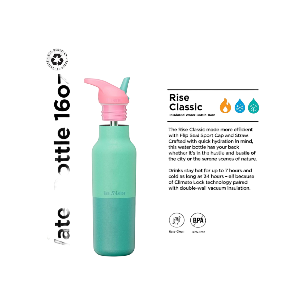 Klean Kanteen Limited Rise Vac Classic 473ml/16oz met Flip Seal Sport Cap