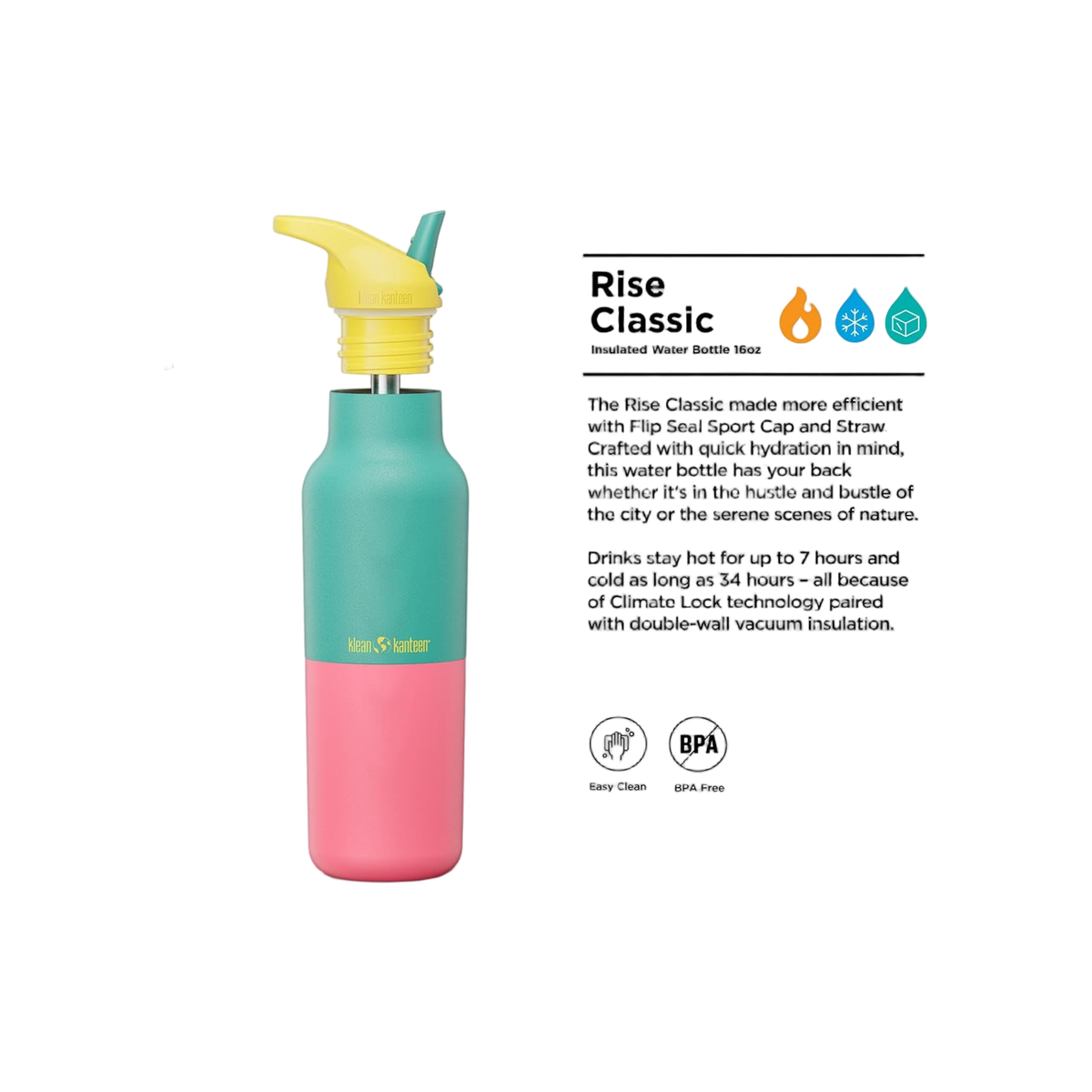 Klean Kanteen Limited Rise Vac Classic 473ml/16oz met Flip Seal Sport Cap
